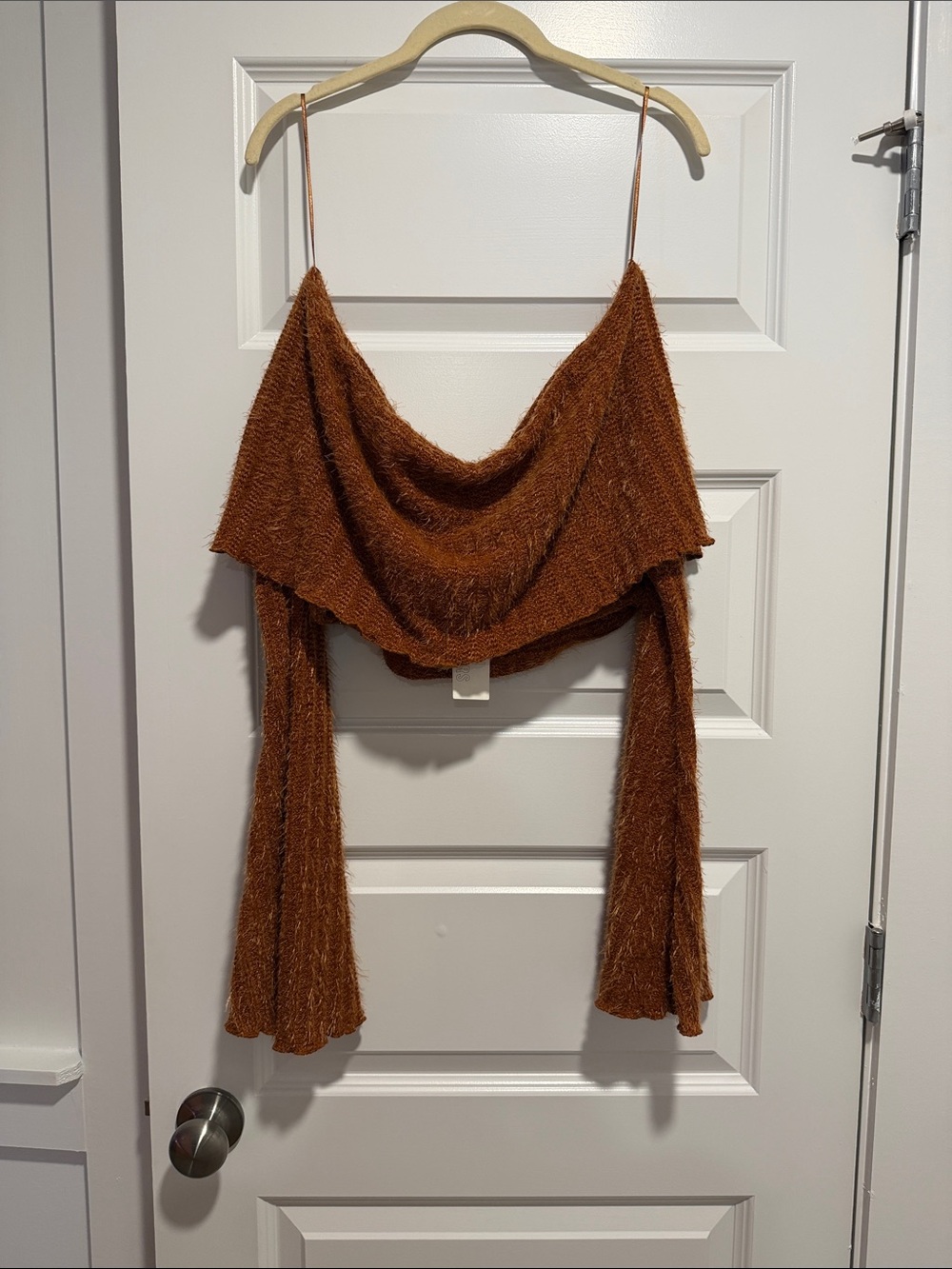 silence + noise Rusty Brown Off-the-Shoulder Fuzzy Knit Sweater